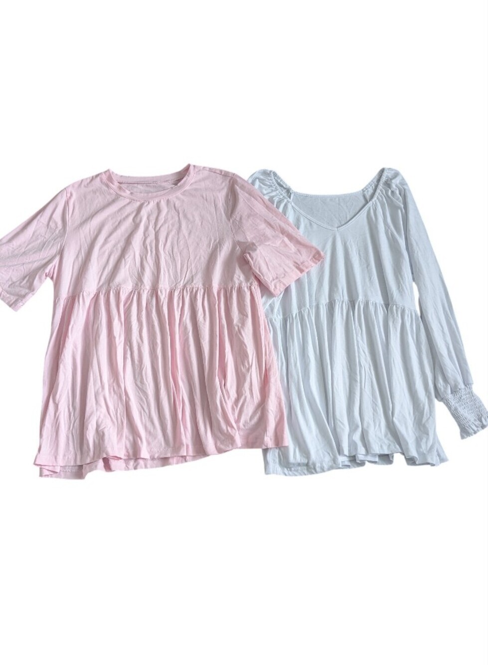 Set of Two Peplum Tee Tops in Light Pink and White